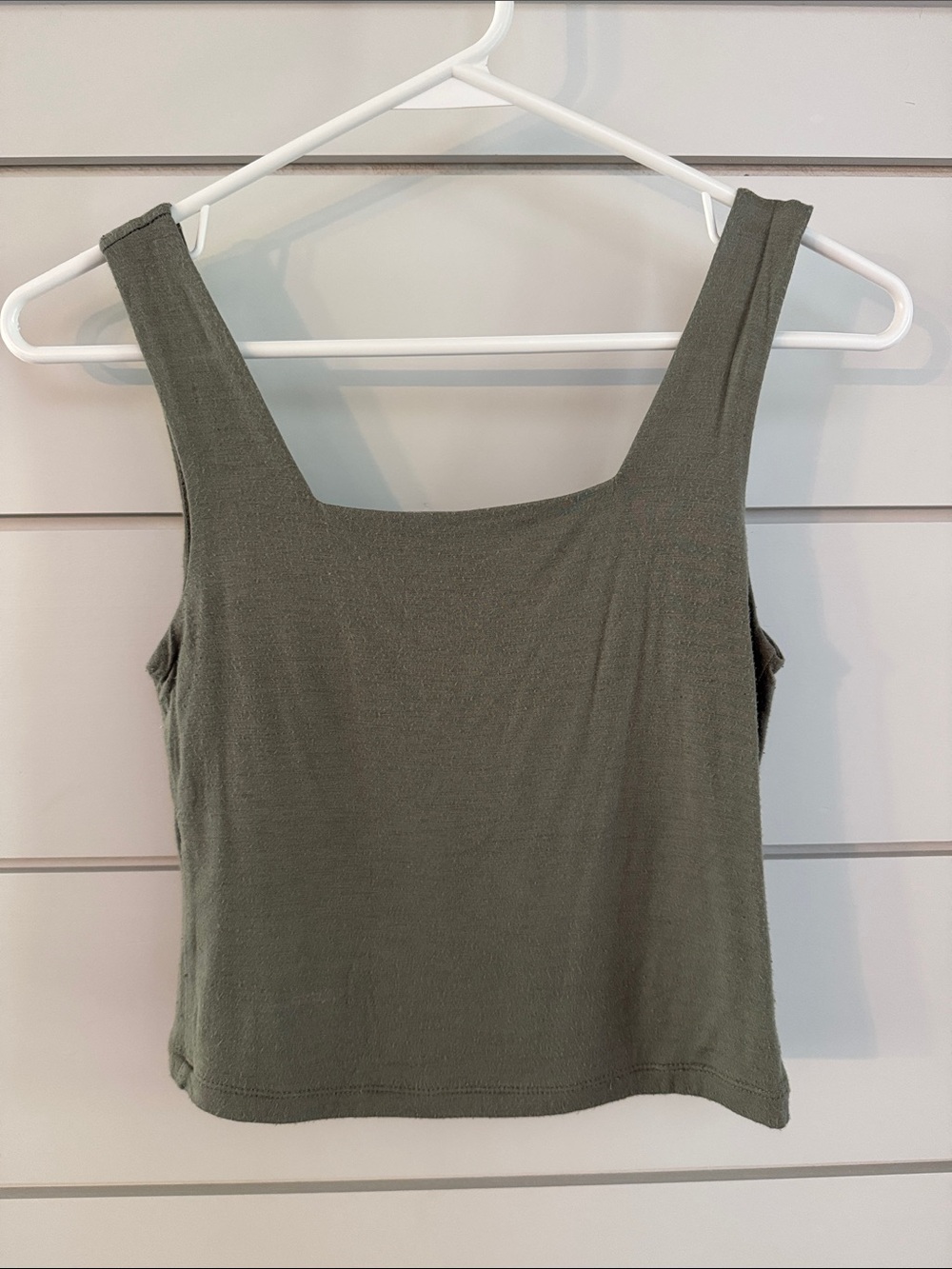 Originality Square Neck Crop Tank in Olive Green